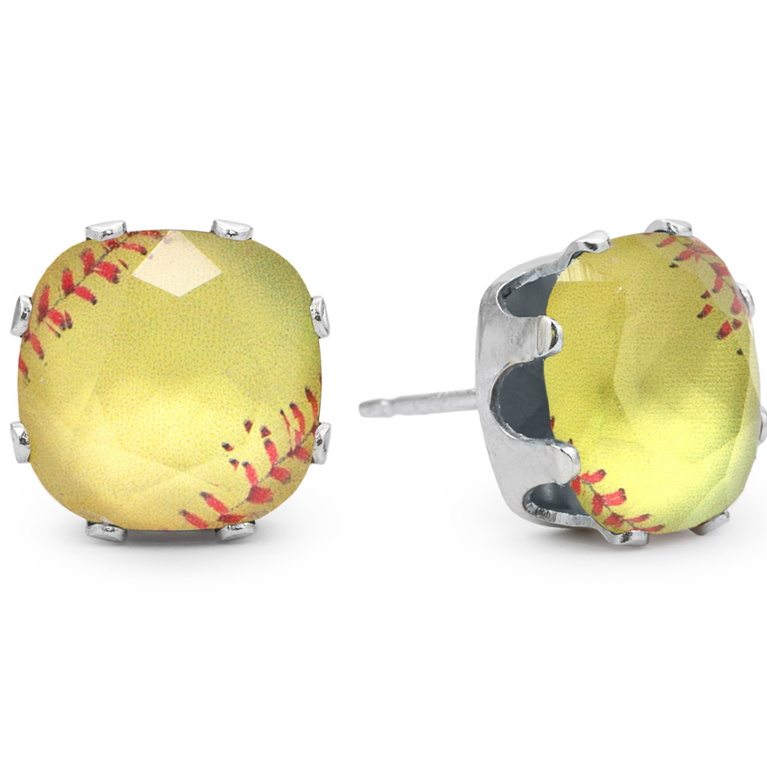 Fast Pitch Mega Cushion Sterling Silver Stud Earrings