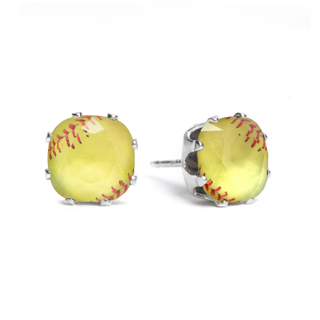 Fast Pitch Mini Cushion Sterling Silver Stud Earrings
