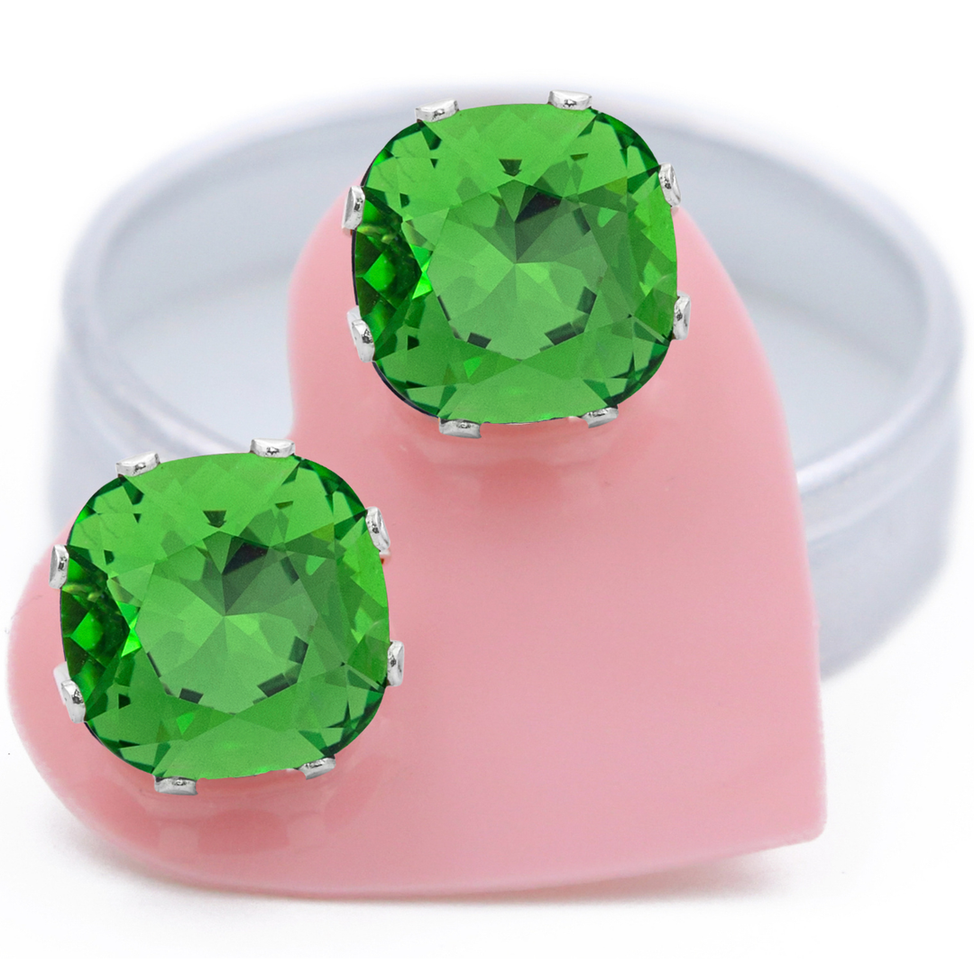 Fern Mega Cushion Sterling Silver Stud Earrings