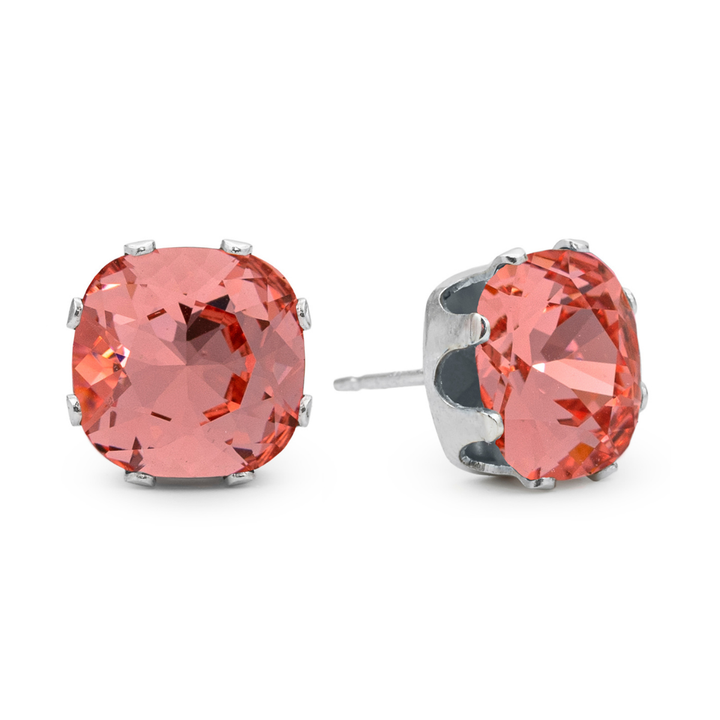 Flamingo Cushion Sterling Silver Stud Earrings