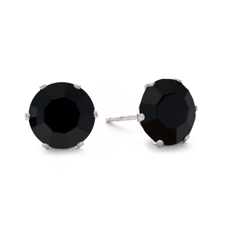 Flat Black Bling Sterling Silver Stud Earrings