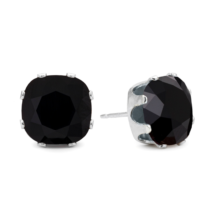 Flat Black Cushion Sterling Silver Stud Earrings