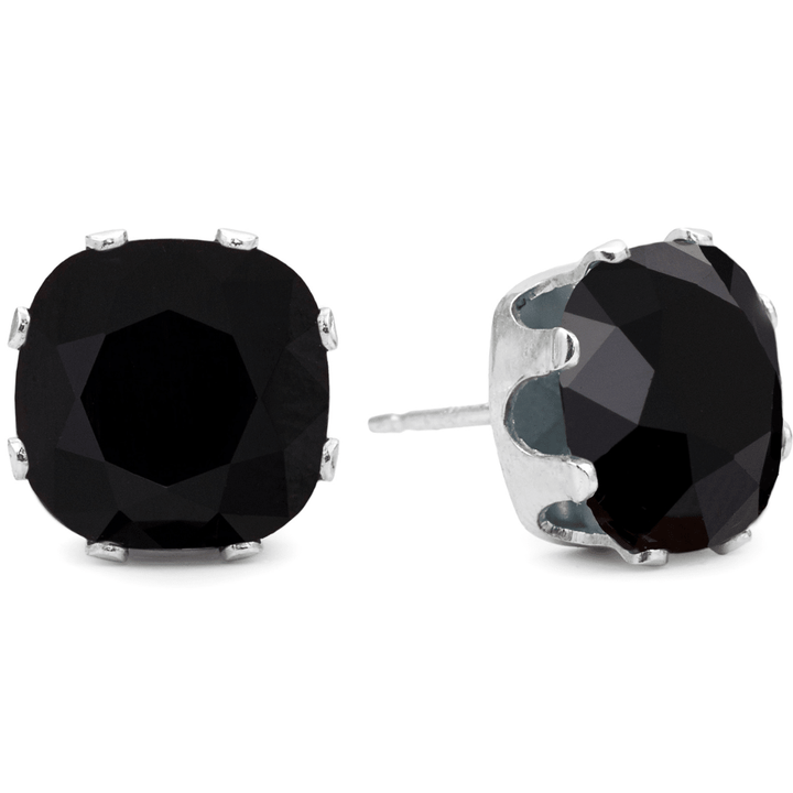 Flat Black Mega Cushion Sterling Silver Stud Earrings - JoJo Loves You