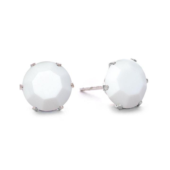 Flat White Bling Sterling Silver Stud Earrings