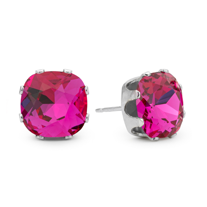 Fuchsia Cushion Sterling Silver Stud Earrings