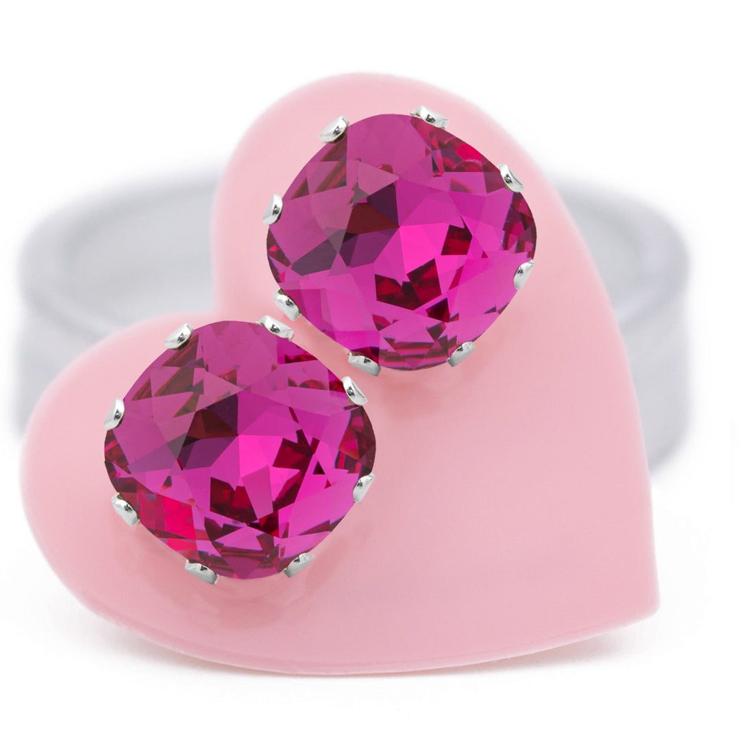 Fuchsia Cushion Sterling Silver Stud Earrings
