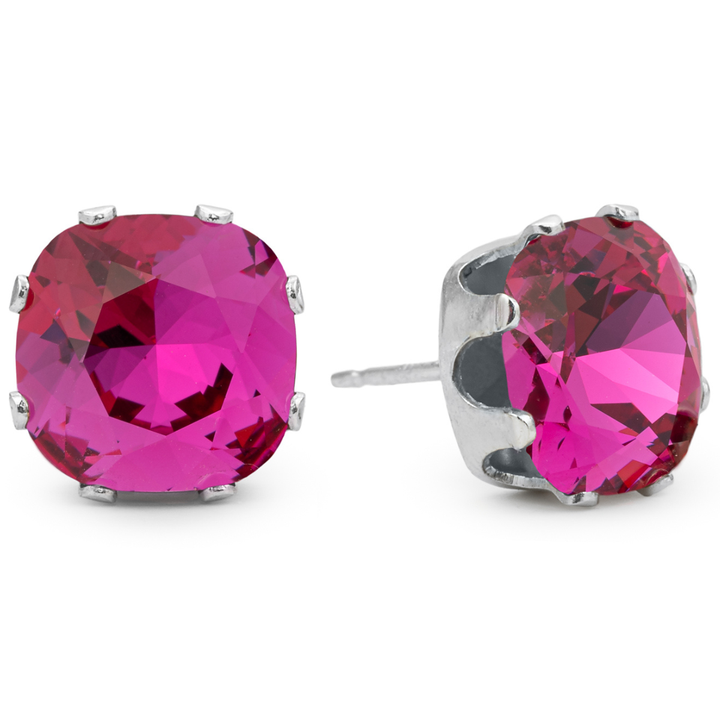 Fuchsia Mega Cushion Sterling Silver Stud Earrings