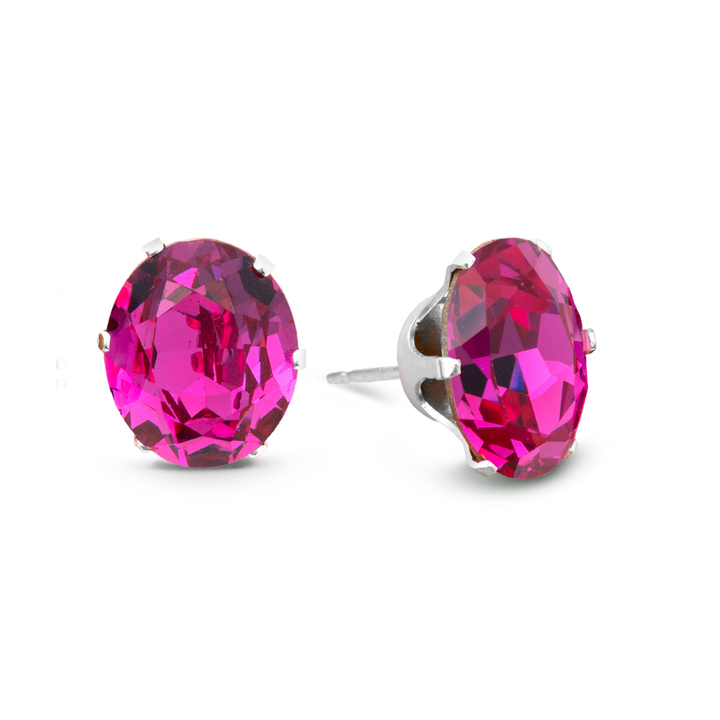 Fuchsia Vintage Oval Sterling Silver Stud Earrings