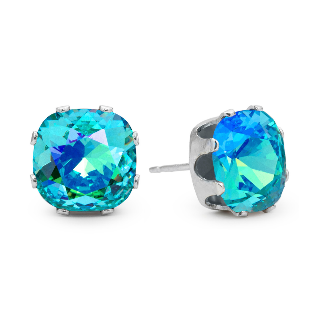 Glacier Cushion Sterling Silver Stud Earrings