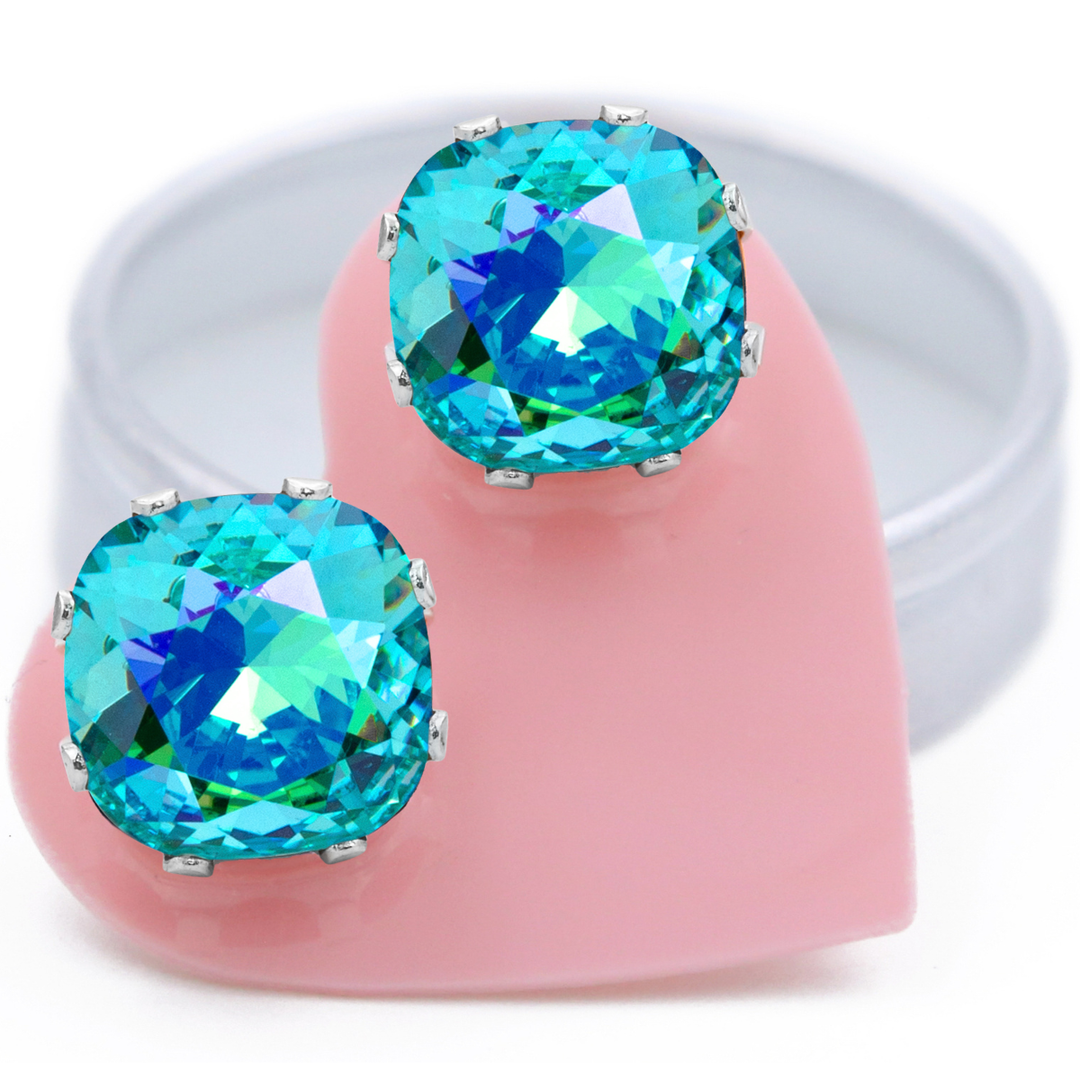 Glacier Mega Cushion Sterling Silver Stud Earrings