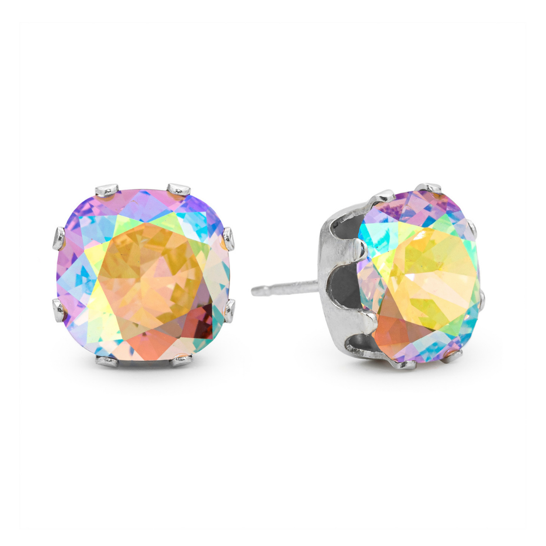Glitz & Glam Cushion Sterling Silver Stud Earrings