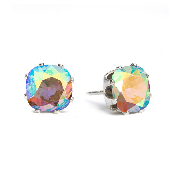 Glitz & Glam Mini Cushion Sterling Silver Stud Earrings