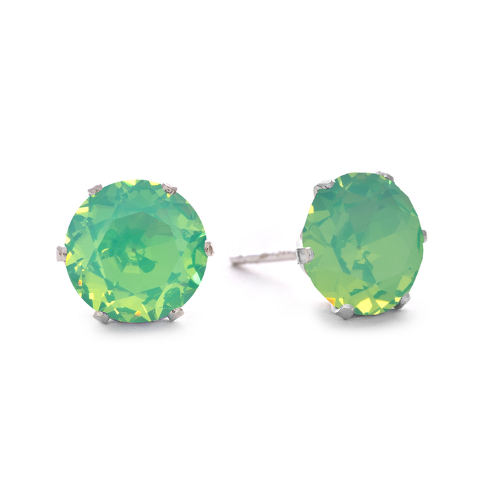 Green Opal Bling Sterling Silver Stud Earrings