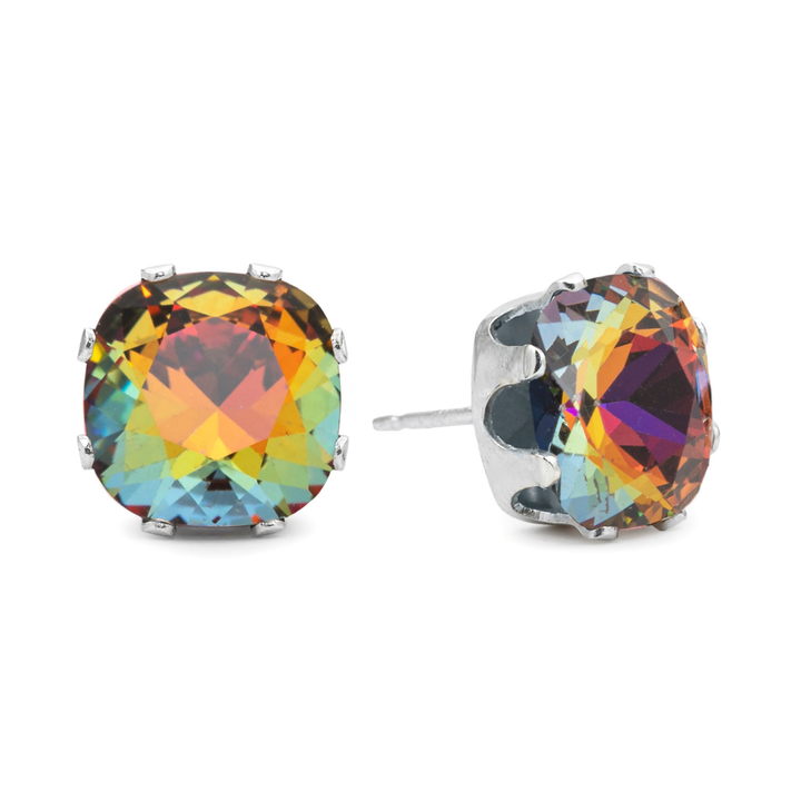 Heliotrope Cushion Sterling Silver Stud Earrings
