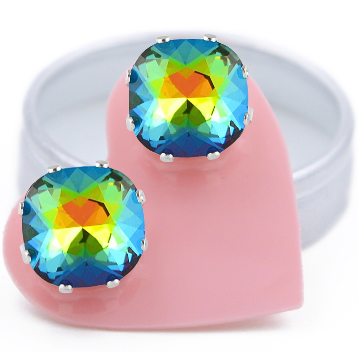 Heliotrope Mega Cushion Sterling Silver Stud Earrings