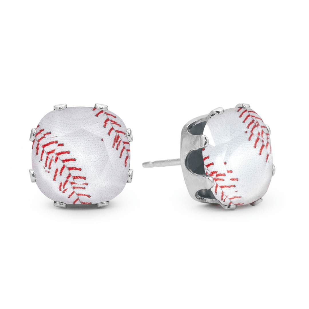 Home Run Cushion Sterling Silver Stud Earrings - JoJo Loves You