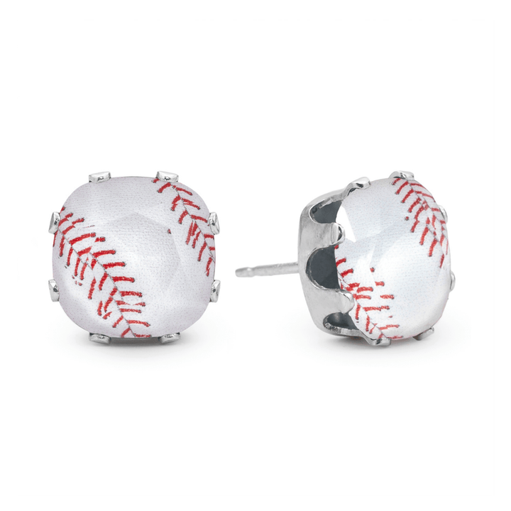 Home Run Cushion Sterling Silver Stud Earrings - JoJo Loves You