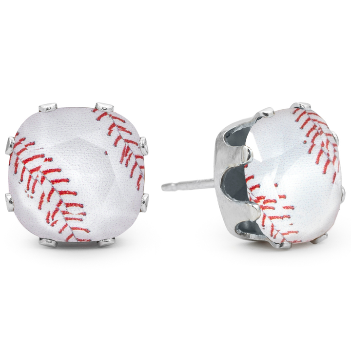 Home Run Mega Cushion Sterling Silver Stud Earrings
