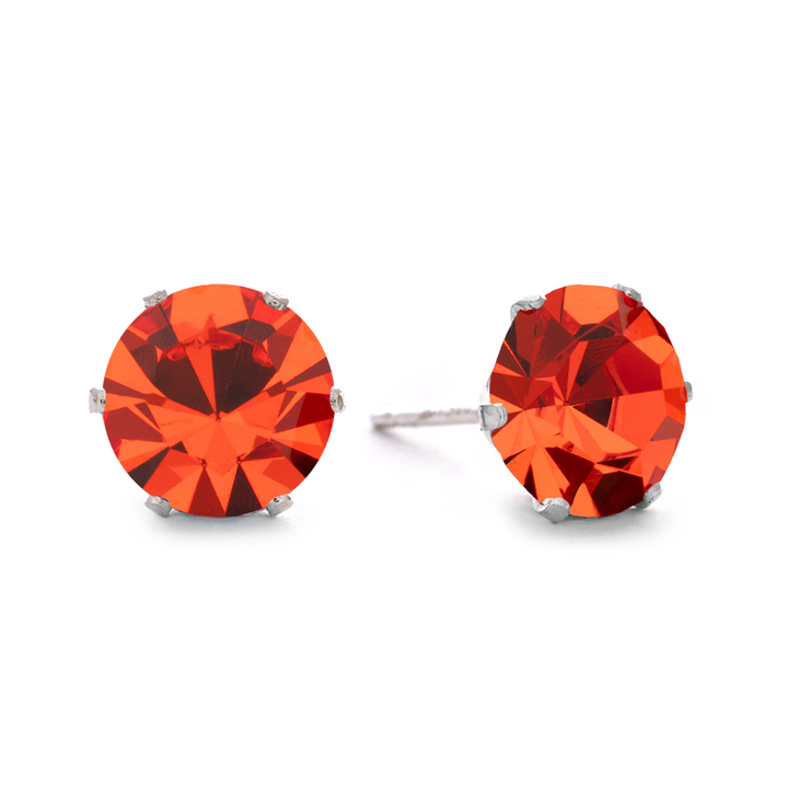 Hot Orange Bling Sterling Silver Stud Earrings