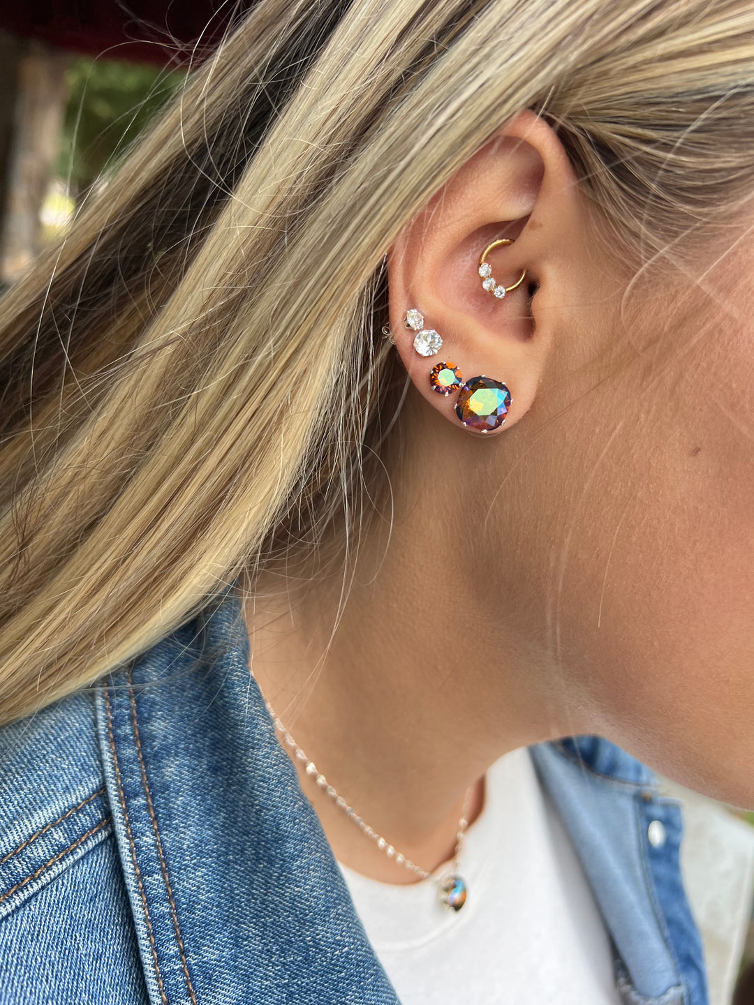 Autumn Aurora Ultra Mini Bling Sterling Silver Stud Earrings