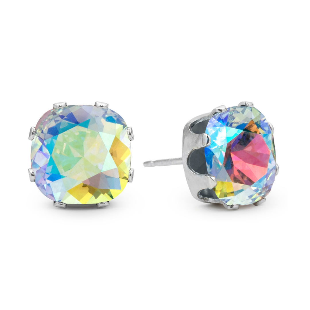 Ice AB Cushion Sterling Silver Stud Earrings - JoJo Loves You