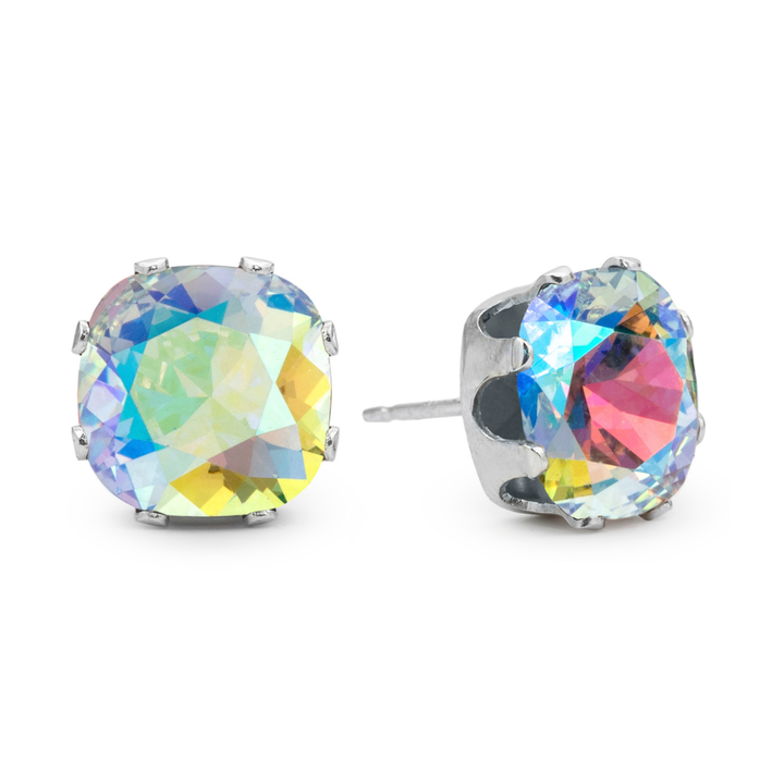 Ice AB Cushion Sterling Silver Stud Earrings - JoJo Loves You