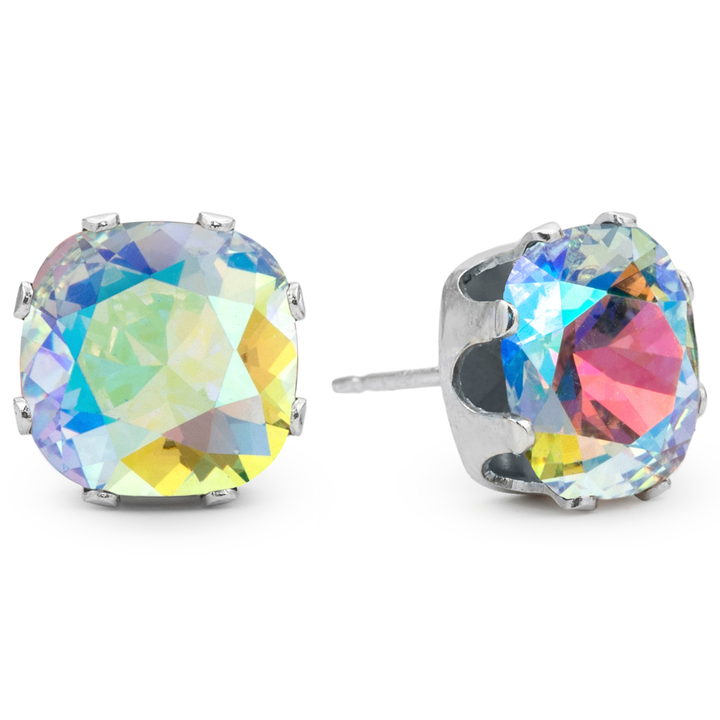 Ice AB Mega Cushion Sterling Silver Stud Earrings