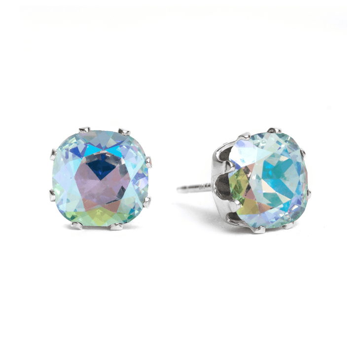 Ice AB Mini Cushion Sterling Silver Stud Earrings - JoJo Loves You