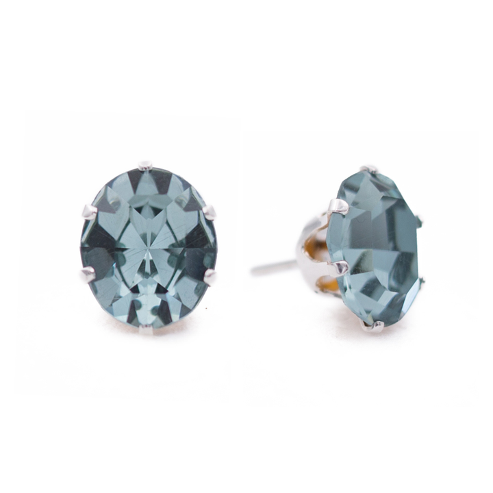 Indian Sapphire Vintage Oval Sterling Silver Stud Earrings