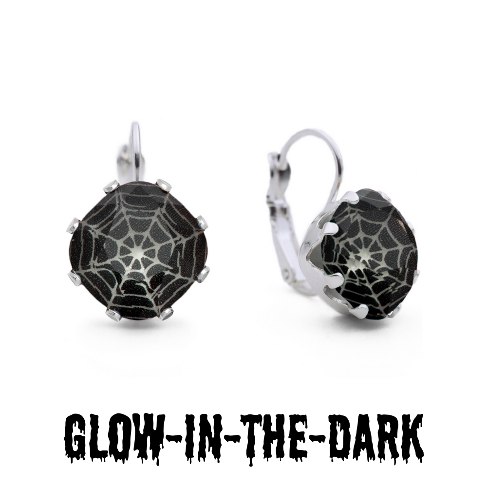 Leverback Dark Web earrings in the light.