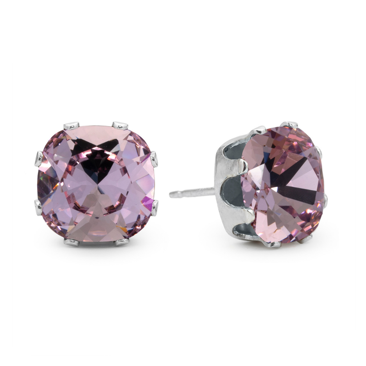 Lavender Cushion Sterling Silver Stud Earrings
