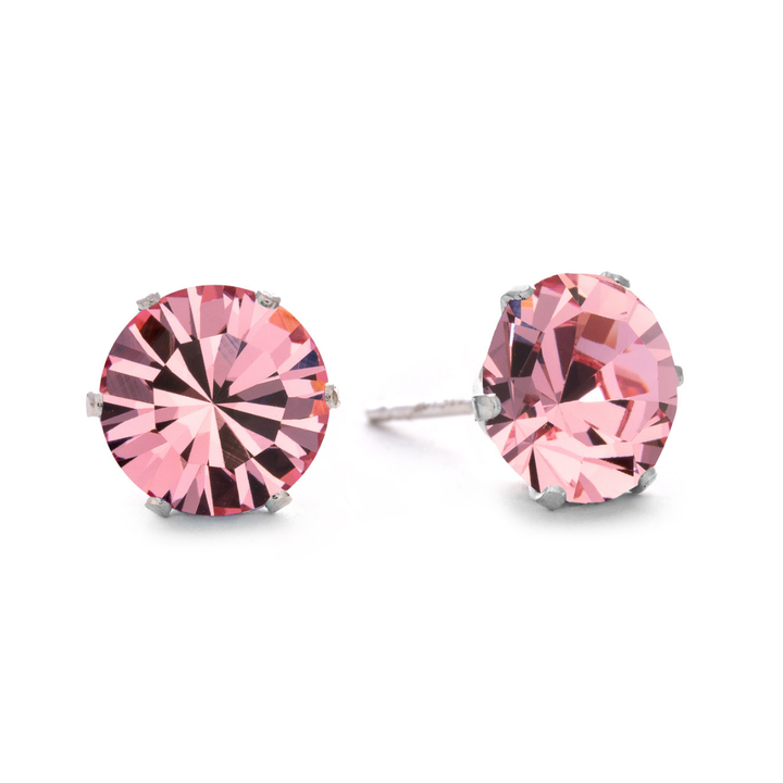 Light Pink Bling Sterling Silver Stud Earrings