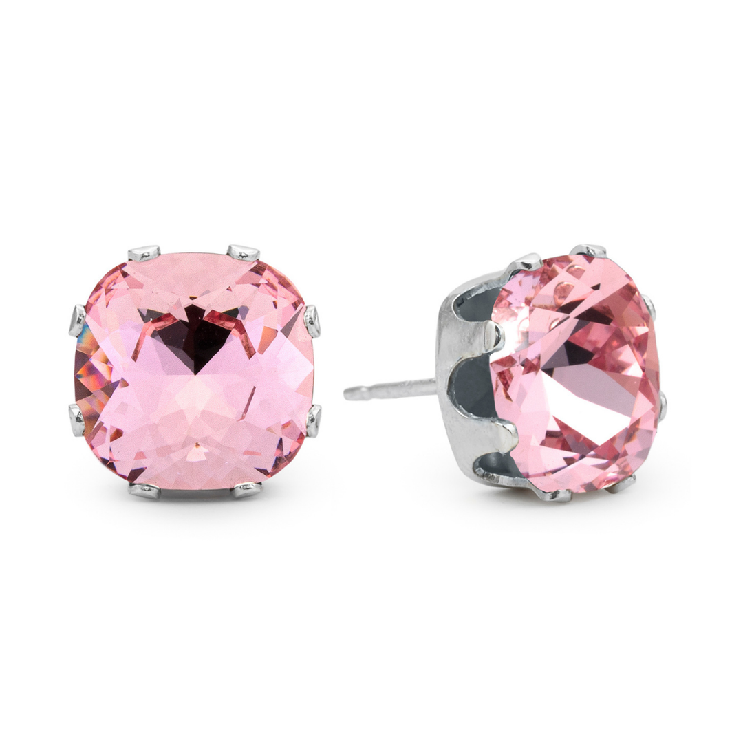 Light Pink Cushion Sterling Silver Stud Earrings