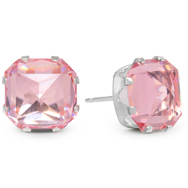 Light Pink Vintage Mega Pyramid Sterling Silver Stud Earrings