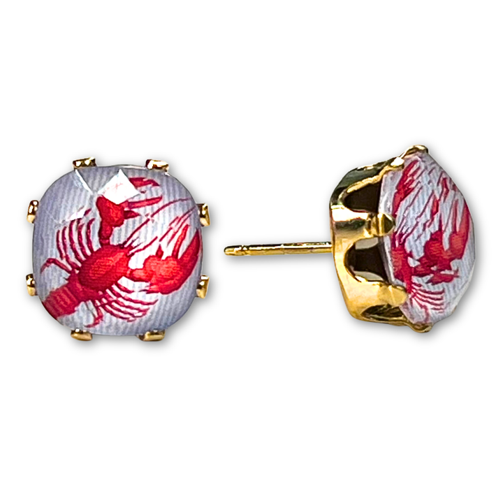 Lobster Cushion Sterling Silver Stud Earrings