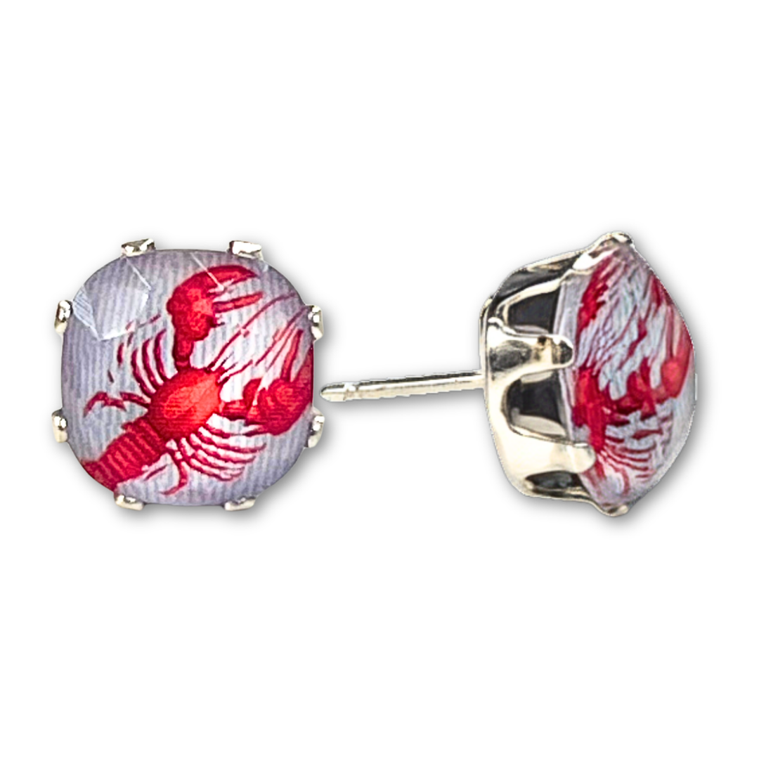 Lobster Cushion Sterling Silver Stud Earrings