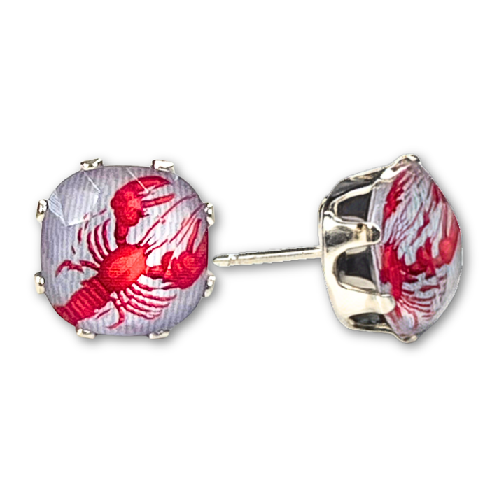 Lobster Cushion Sterling Silver Stud Earrings