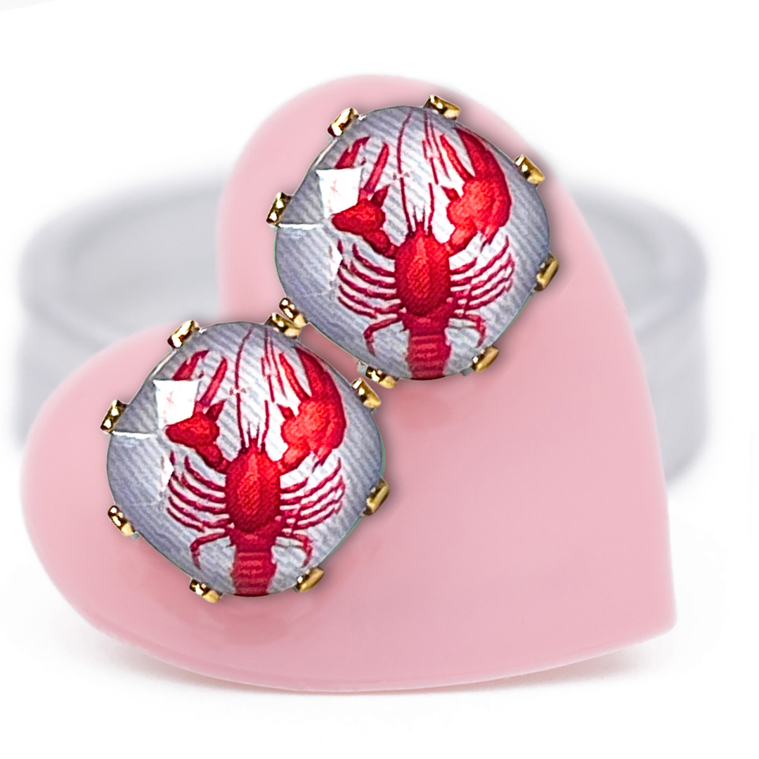Lobster Cushion Sterling Silver Stud Earrings