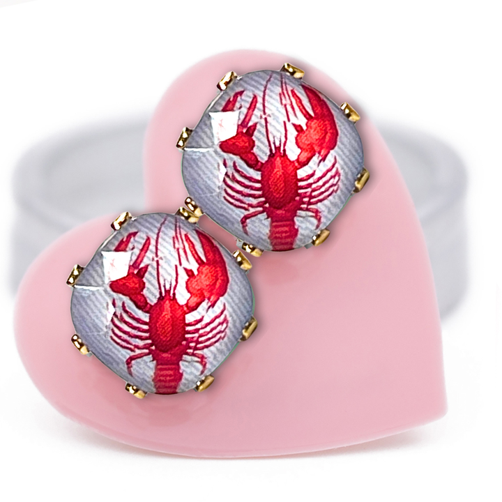 Lobster Cushion Sterling Silver Stud Earrings