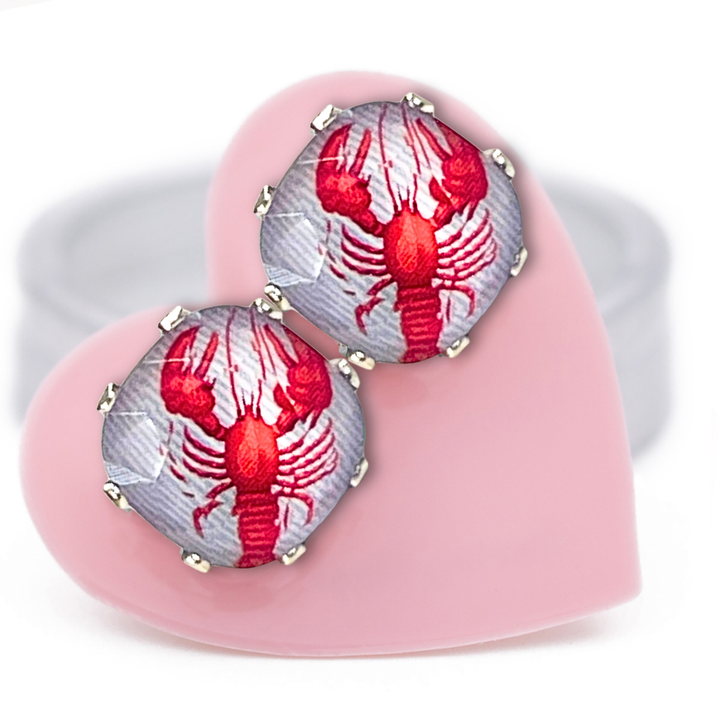 Lobster Cushion Sterling Silver Stud Earrings