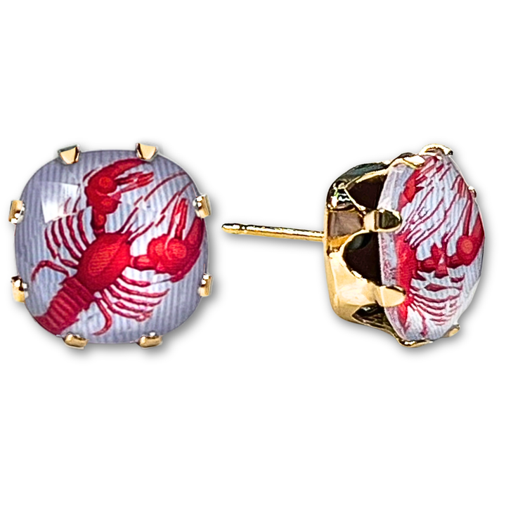 Lobster Mega Cushion Sterling Silver Stud Earrings