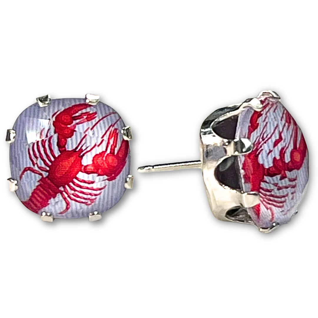 Lobster Mega Cushion Sterling Silver Stud Earrings