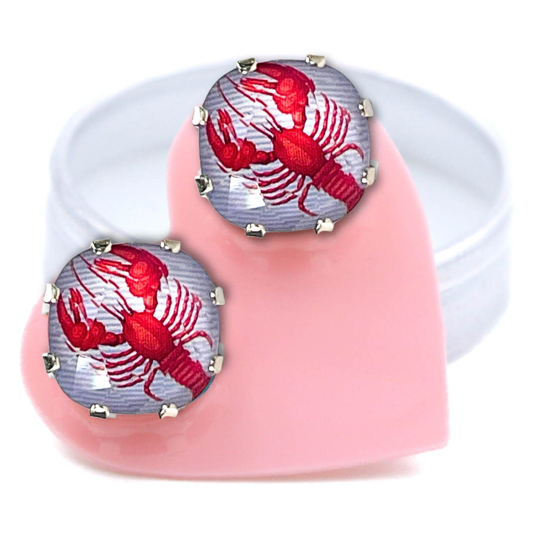 Lobster Mega Cushion Sterling Silver Stud Earrings