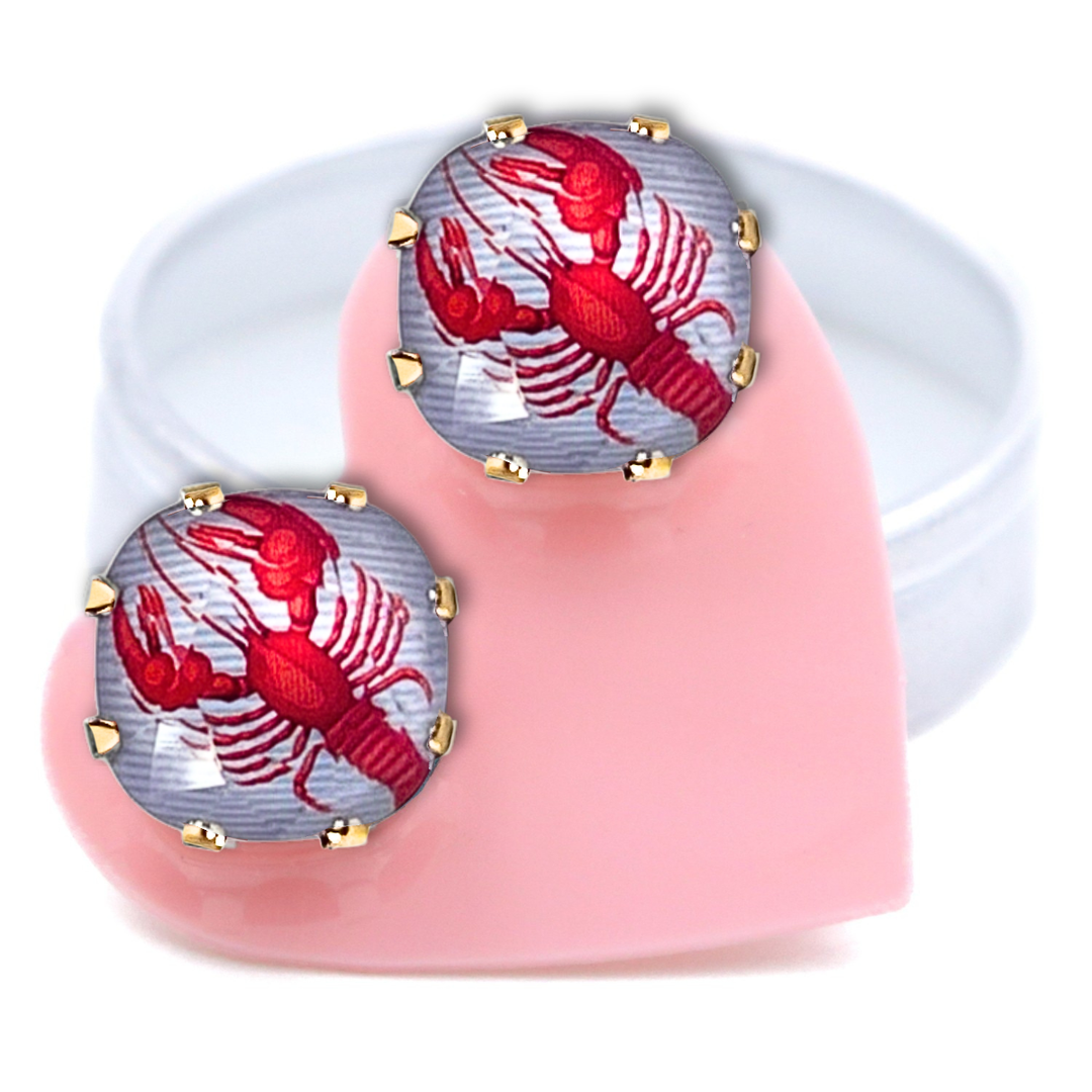 Lobster Mega Cushion Sterling Silver Stud Earrings