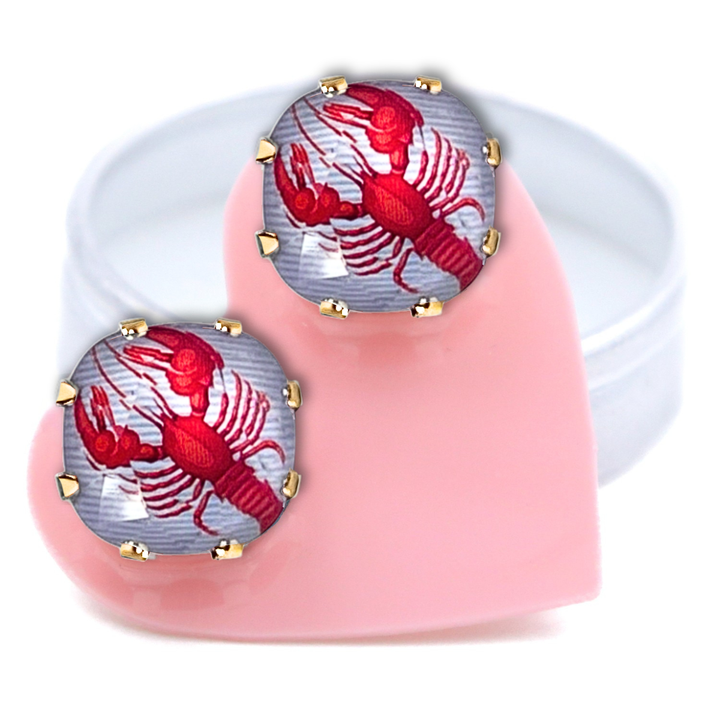 Lobster Mega Cushion Sterling Silver Stud Earrings