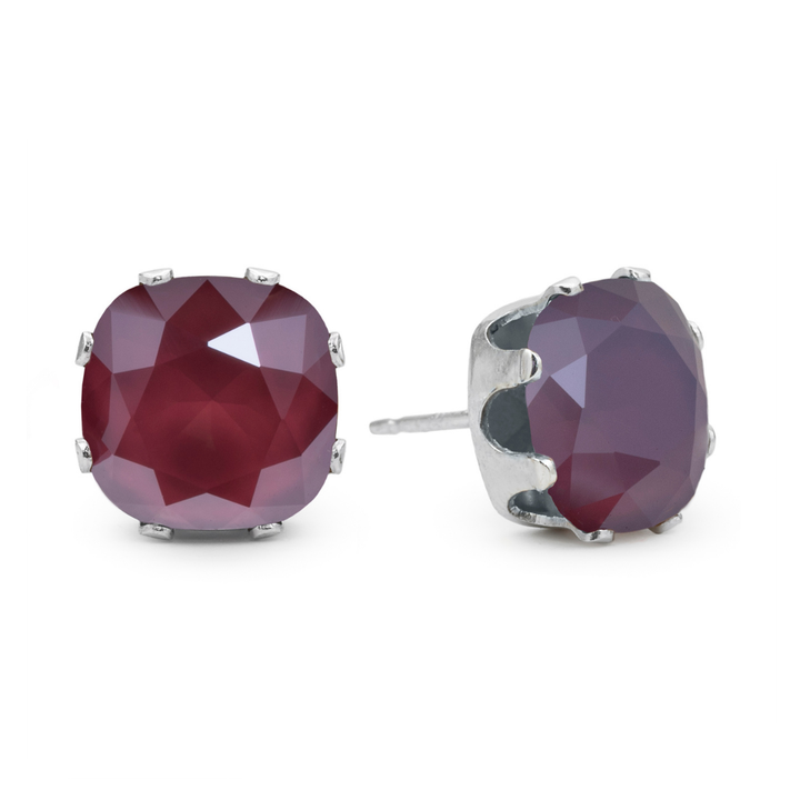 Merlot Cushion Sterling Silver Stud Earrings