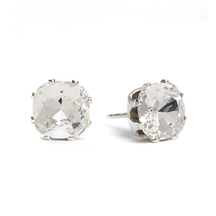 Clear Mini Cushion Sterling Silver Stud Earrings