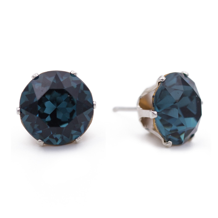 Navy Vintage Mega Bling Sterling Silver Stud Earrings