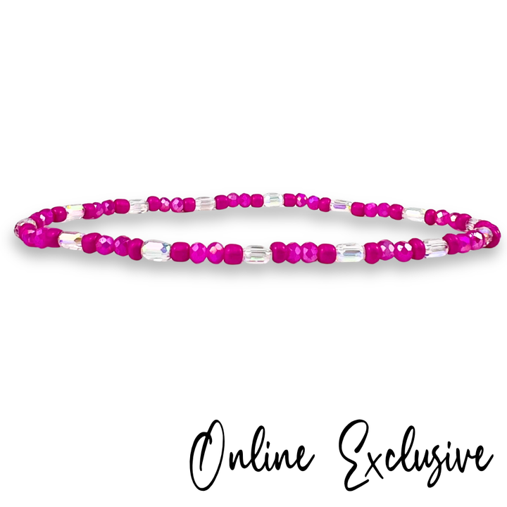 Neon Pink Crystal Beaded Summer Anklet