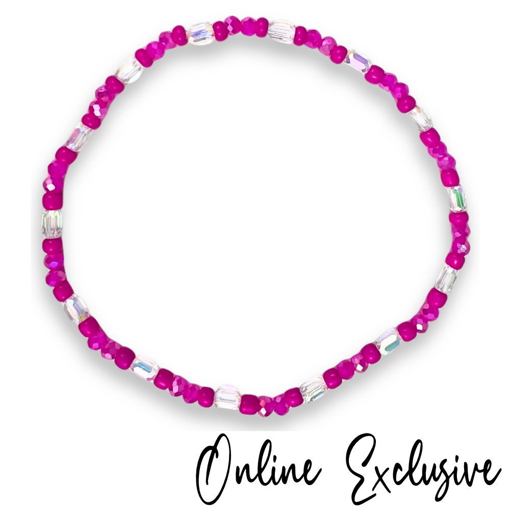 Neon Pink Crystal Beaded Summer Anklet